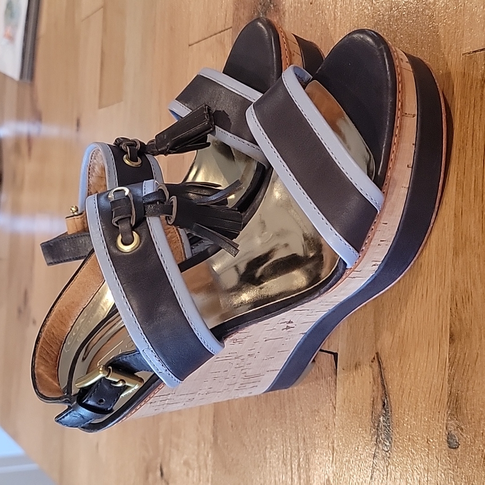 COACH wedges pumps sandals cork navy 8.5